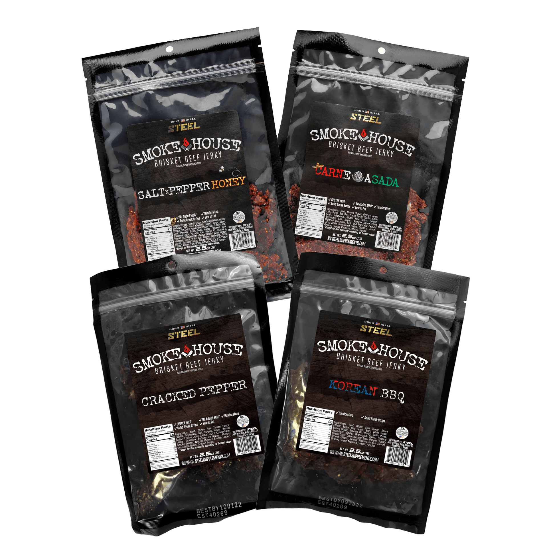 Steel Supplements Jerky Variety Pack B 2.5 oz. Steel Smokehouse Brisket Beef Jerky Variety Pack