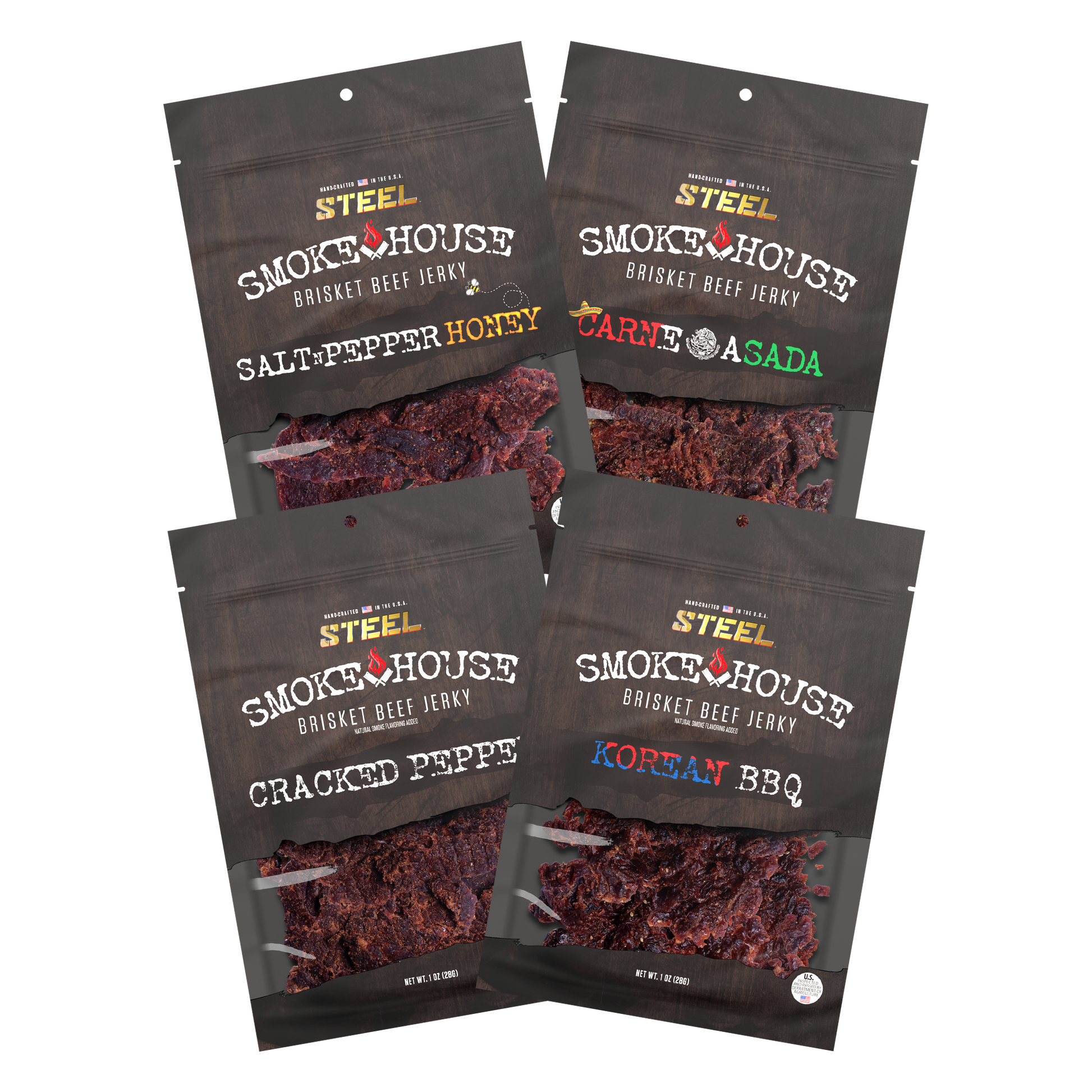 Korean/Carne Asada/Cracked Pepper/Salt & Pepper Honey Variety Pack - Brisket Beef Jerky