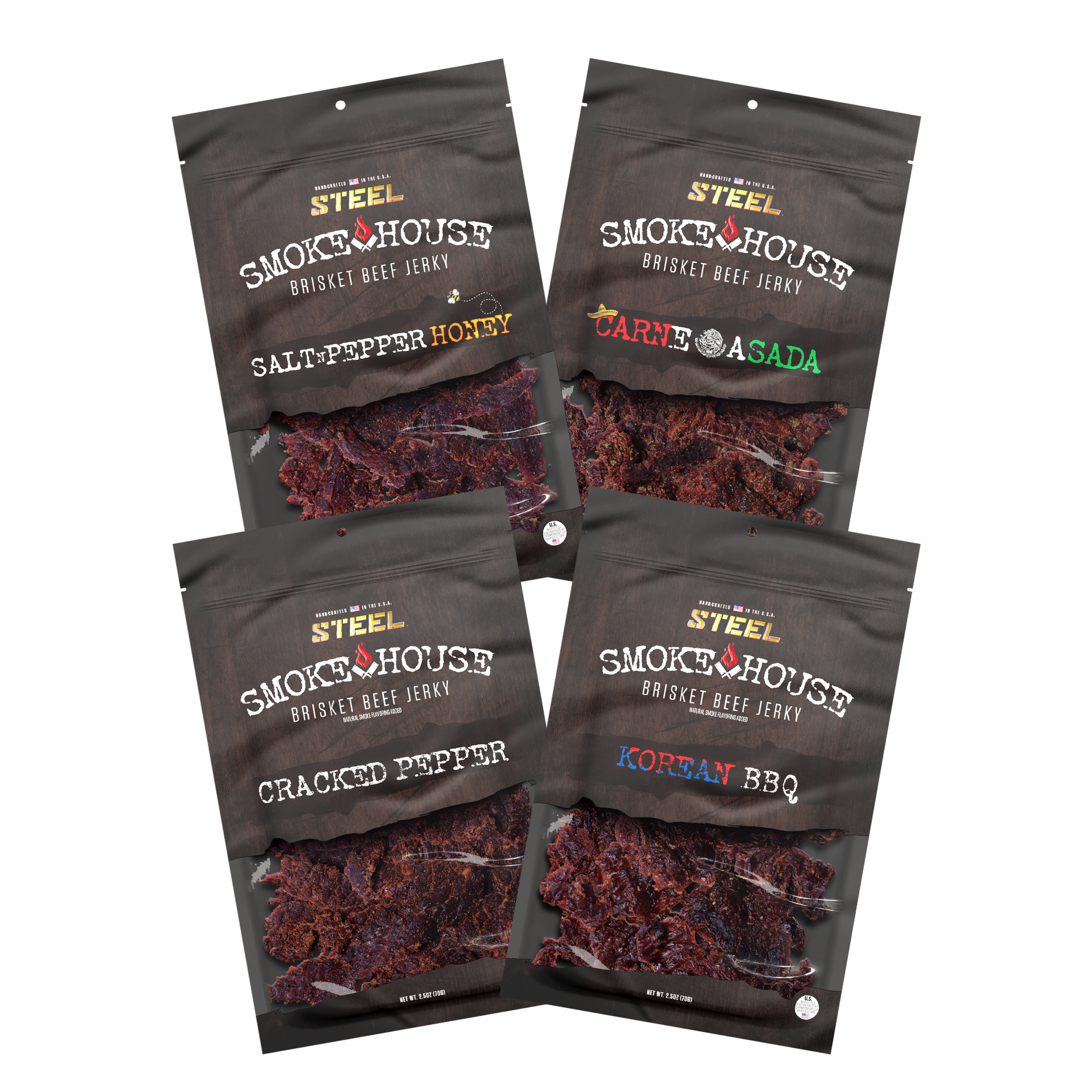 Korean/Carne Asada/Cracked Pepper/Salt & Pepper Honey Variety Pack - Brisket Beef Jerky
