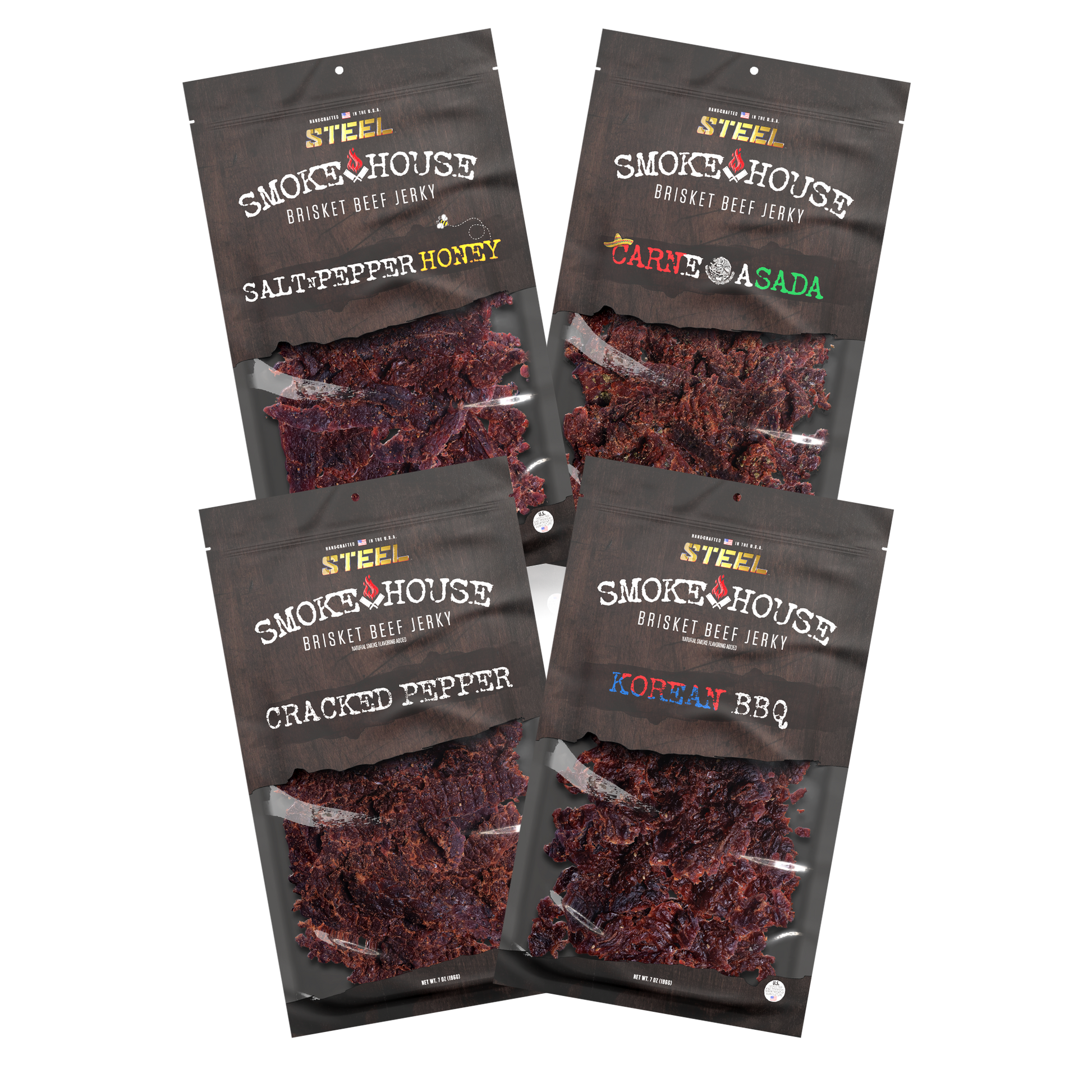 Korean/Carne Asada/Cracked Pepper/Salt & Pepper Honey Variety Pack - Brisket Beef Jerky