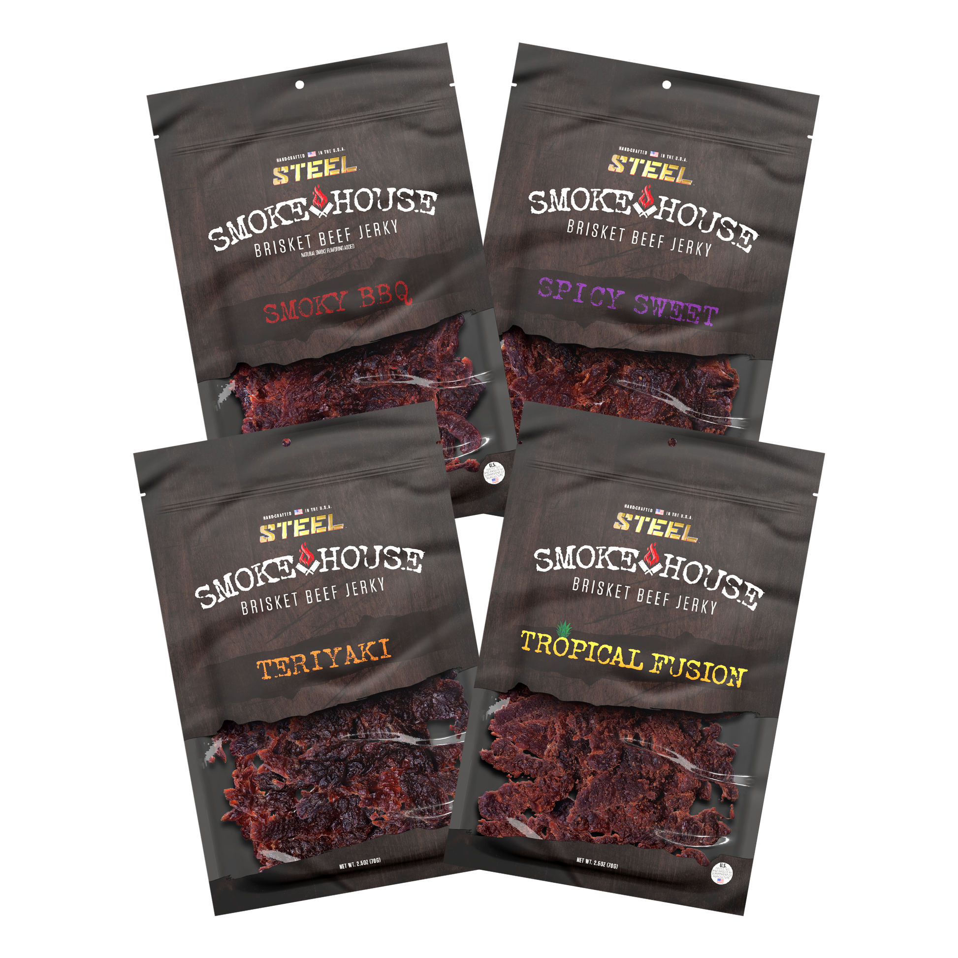 Smoky/Spicy Sweet/Teriyaki/Tropical Fusion Variety Pack - Brisket Beef Jerky
