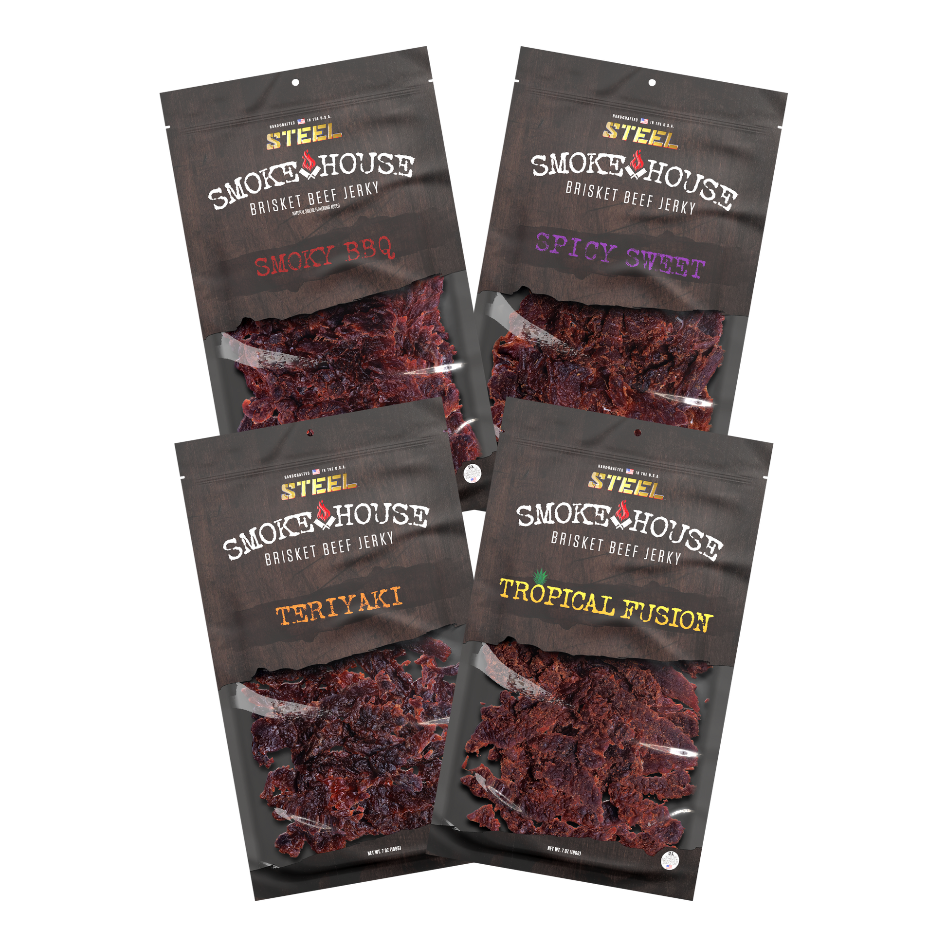 Smoky/Spicy Sweet/Teriyaki/Tropical Fusion Variety Pack - Brisket Beef Jerky